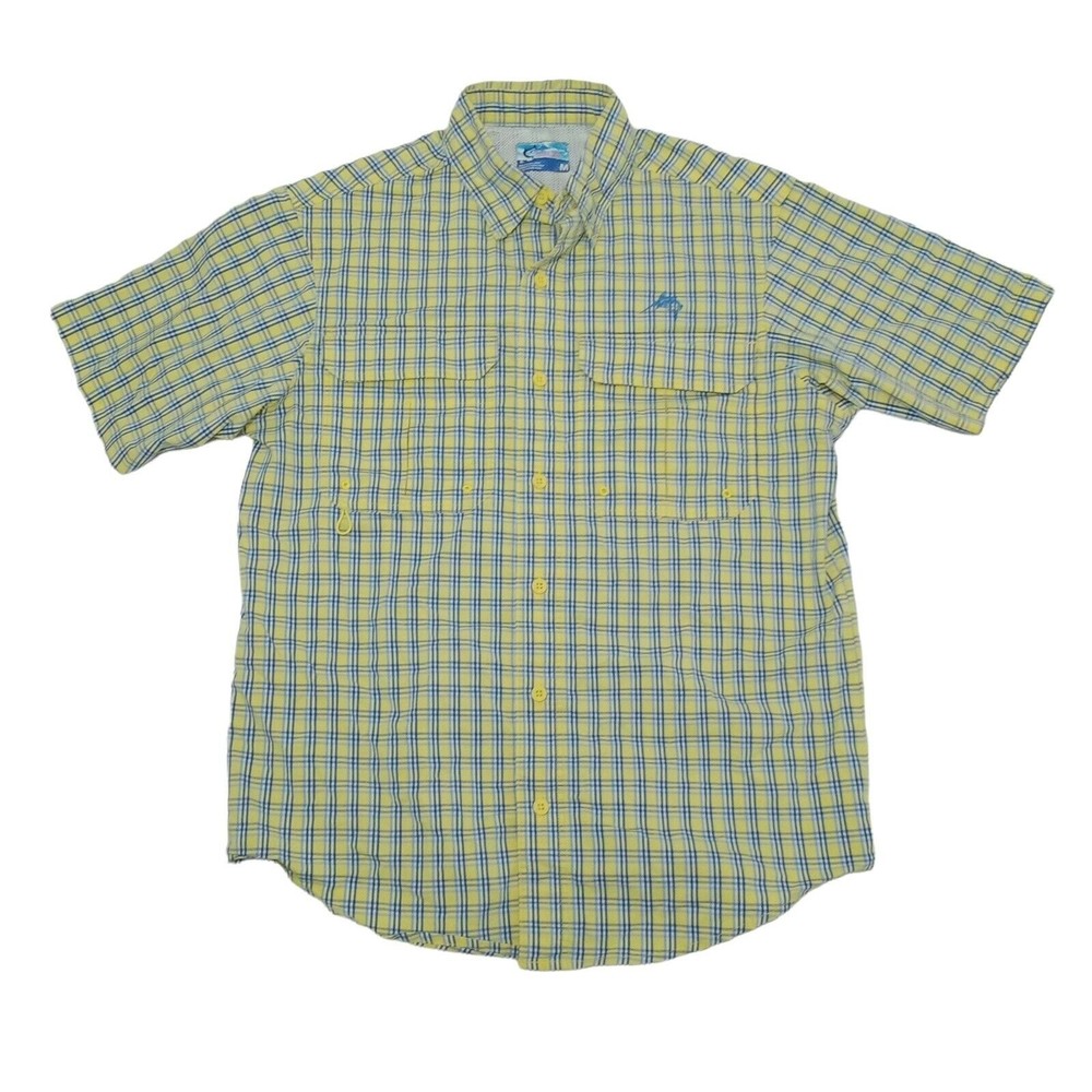 Worldwide Sportsman Men's Medium Shirt Yellow Plaid Button Up Short Sleeve‎